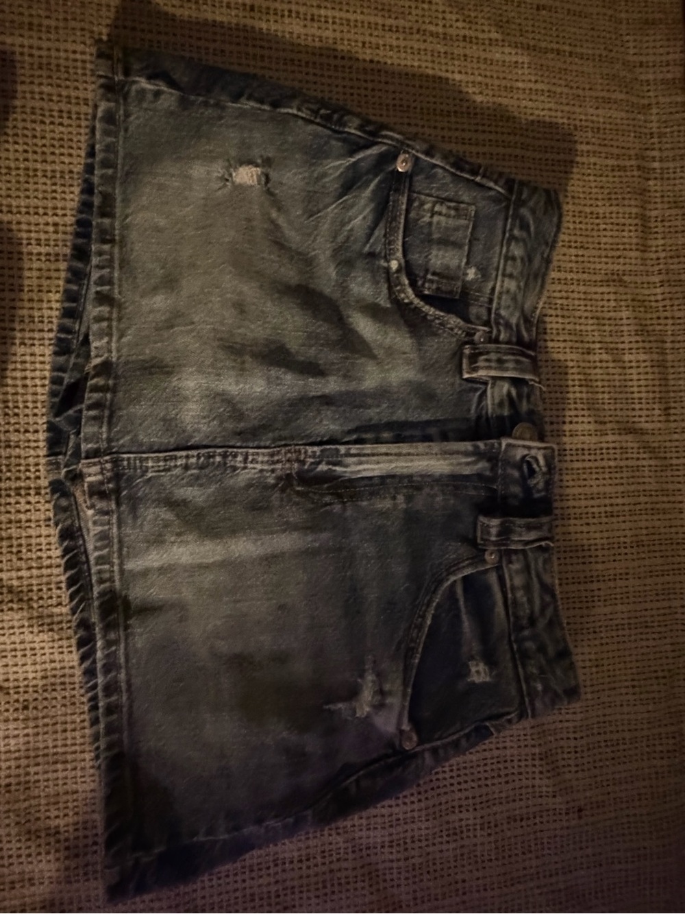 stradivarius dark blue distressed denim mini skirt